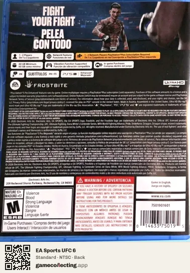 EA Sports UFC 6 PlayStation 5, NTSC box back