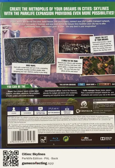 Cities: Skylines PlayStation 4, PAL box back