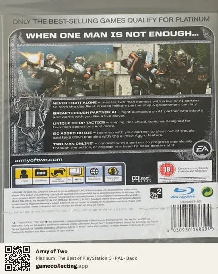 Army of Two PlayStation 3, PAL box back