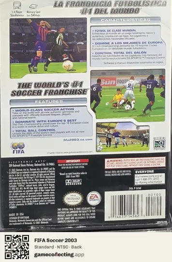 FIFA Soccer 2003 Nintendo GameCube, NTSC box back