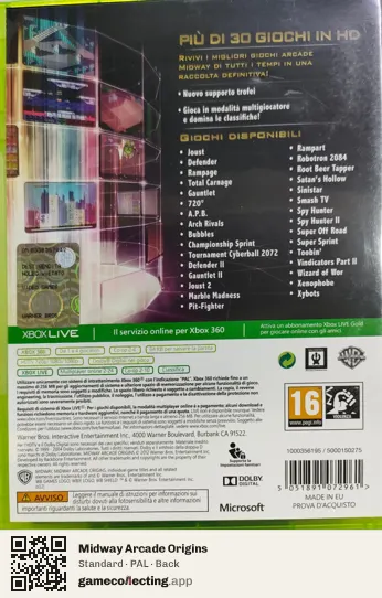 Midway Arcade Origins Xbox 360, PAL box back