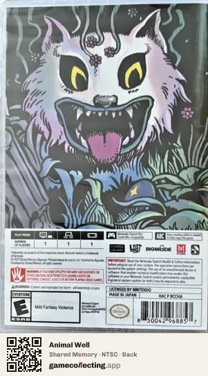 Animal Well Nintendo Switch, NTSC box back