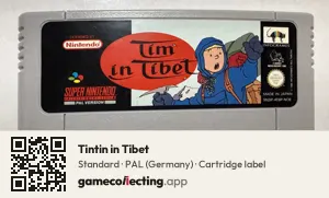 Tintin in Tibet Super Nintendo Entertainment System, PAL cartridge label