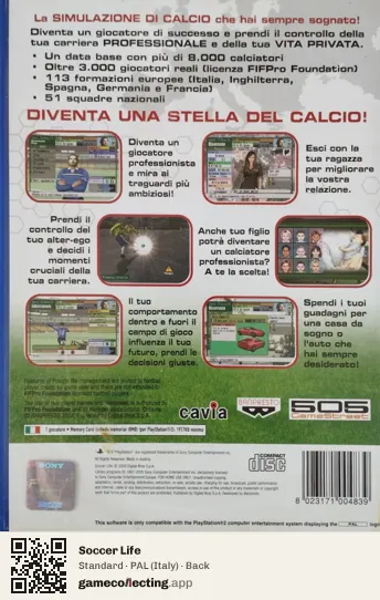 Soccer Life PlayStation 2, Italy box back