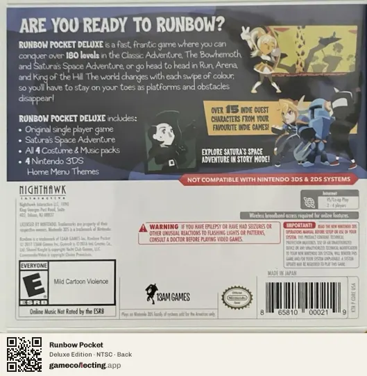 Runbow Pocket Nintendo 3DS, NTSC box back