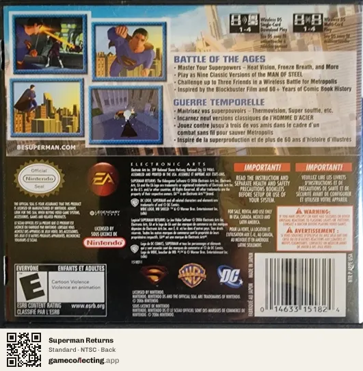 Superman Returns Nintendo DS, NTSC box back