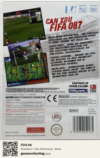 FIFA 08 Nintendo Wii, Germany box back