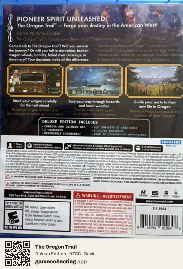 The Oregon Trail PlayStation 5, NTSC box back