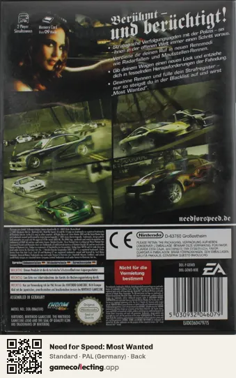 Need for Speed: Most Wanted Nintendo GameCube, Germany box back