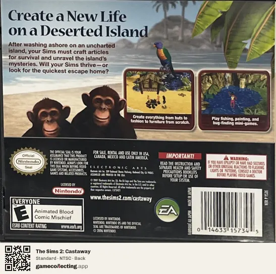 The Sims 2: Castaway Nintendo DS, NTSC box back