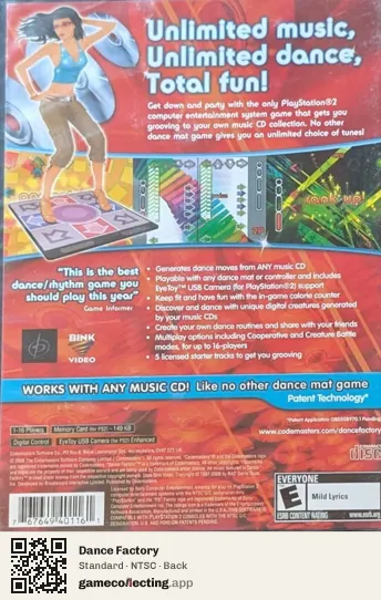 Dance Factory PlayStation 2, NTSC box back