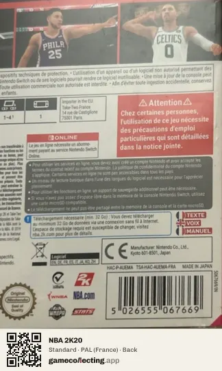 NBA 2K20 Nintendo Switch, France box back