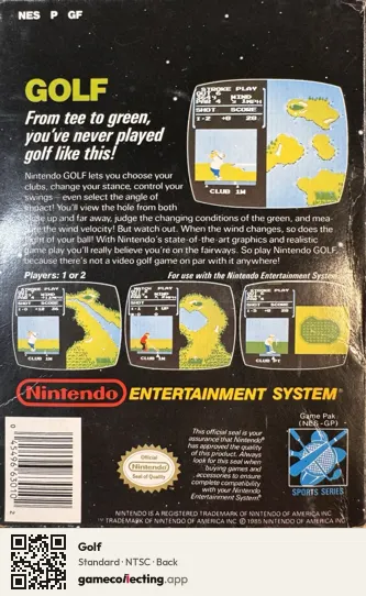 Golf Nintendo Entertainment System, NTSC box back