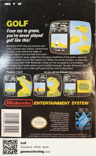 Golf Nintendo Entertainment System, NTSC box back