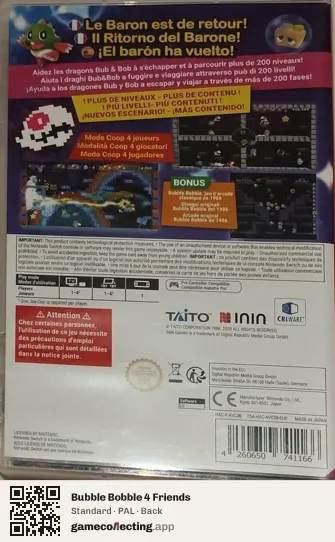 Bubble Bobble 4 Friends Nintendo Switch, PAL box back
