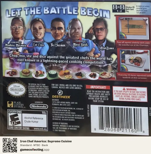 Iron Chef America: Supreme Cuisine Nintendo DS, NTSC box back