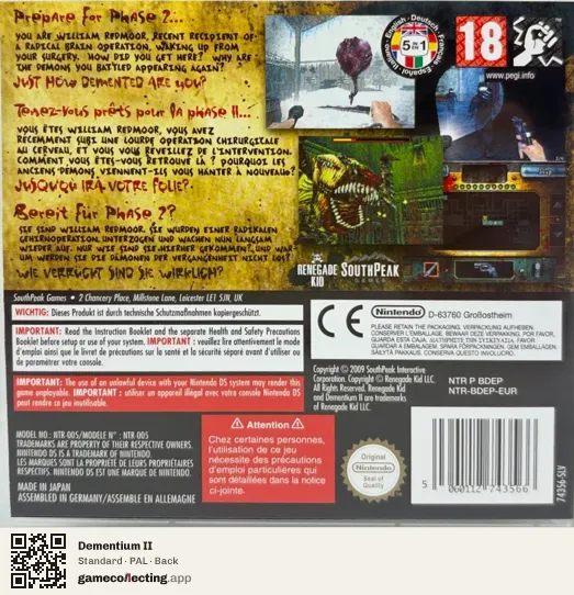 Dementium II Nintendo DS, PAL box back