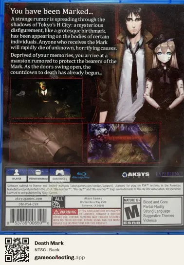 Death Mark PlayStation 4, NTSC box back