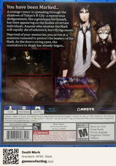 Death Mark PlayStation 4, NTSC box back