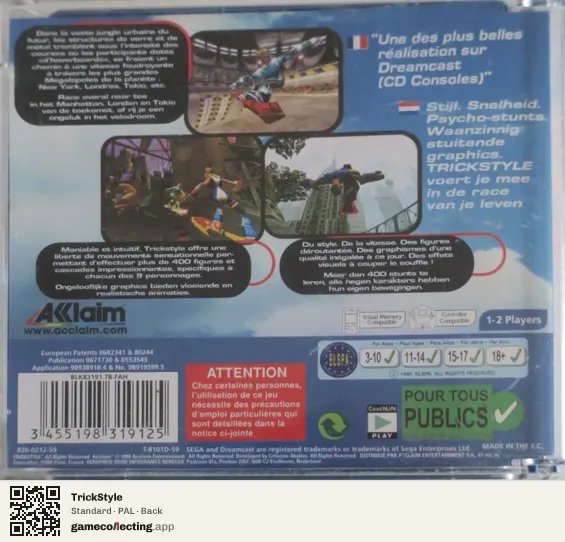 TrickStyle Sega Dreamcast, PAL box back