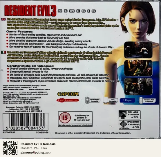 Resident Evil 3: Nemesis Sega Dreamcast, PAL box back
