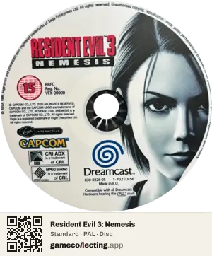 Resident Evil 3: Nemesis Sega Dreamcast, PAL disc