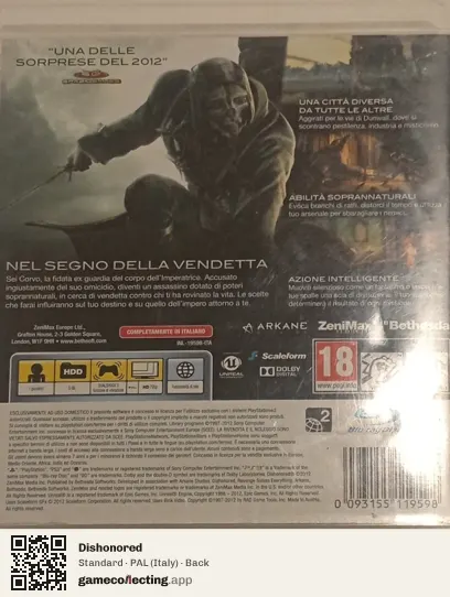 Dishonored PlayStation 3, Italy box back