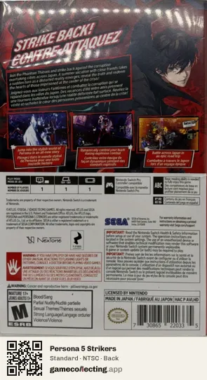 Persona 5 Strikers Nintendo Switch, NTSC box back