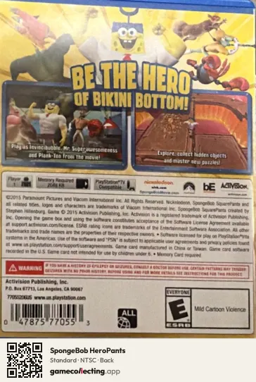 SpongeBob HeroPants PlayStation Vita, NTSC box back