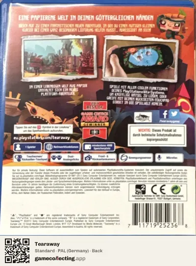 Tearaway PlayStation Vita, Germany box back