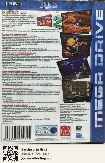 Earthworm Jim 2 Sega Mega Drive / Genesis, PAL box back