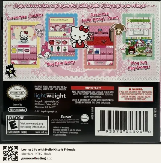 Loving Life with Hello Kitty & Friends Nintendo DS, NTSC box back