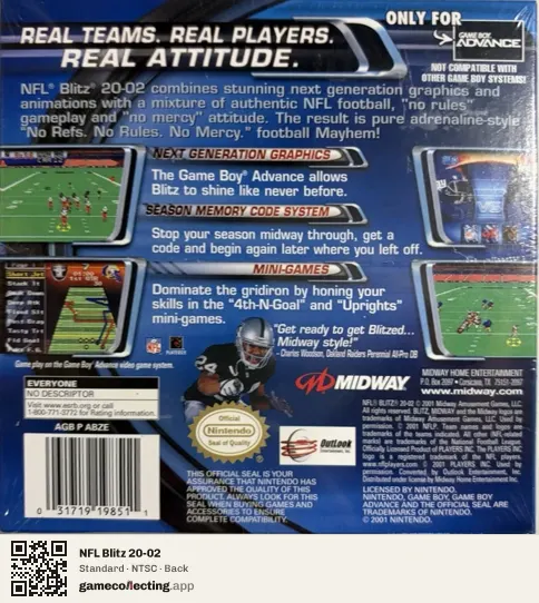 NFL Blitz 20-02 Game Boy Advance, NTSC box back