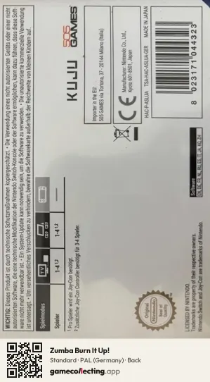 Zumba Burn It Up! Nintendo Switch, Germany box back