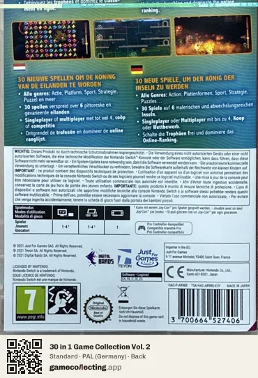 30 in 1 Game Collection Vol. 2 Nintendo Switch, Germany box back