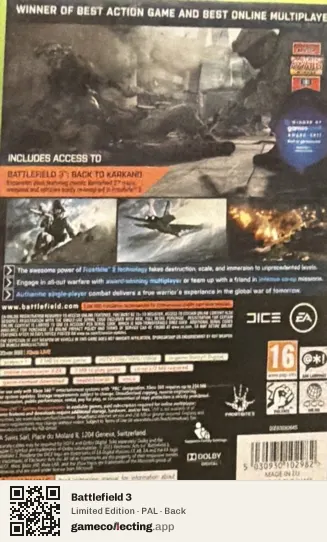Battlefield 3 Xbox 360, PAL box back