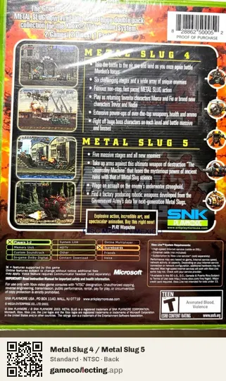Metal Slug 4 / Metal Slug 5 Xbox, NTSC box back