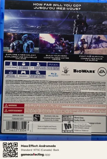 Mass Effect: Andromeda PlayStation 4, Canada box back