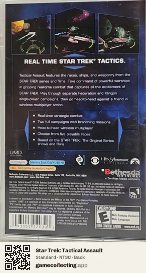 Star Trek: Tactical Assault PlayStation Portable, NTSC box back