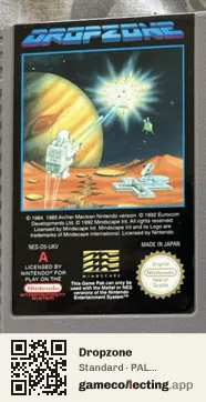 Dropzone Nintendo Entertainment System, PAL cartridge label