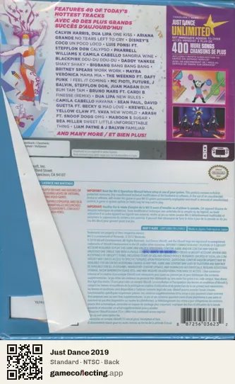 Just Dance 2019 Nintendo Wii U, NTSC box back