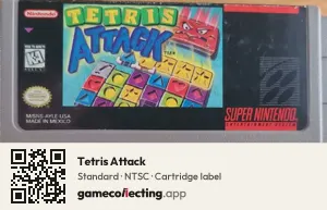 Tetris Attack Super Nintendo Entertainment System, NTSC cartridge label