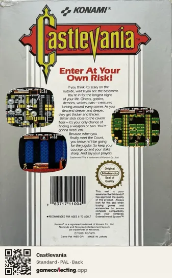 Castlevania Nintendo Entertainment System, PAL box back