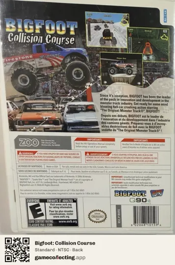 Bigfoot: Collision Course Nintendo Wii, NTSC box back