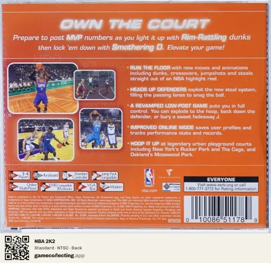 NBA 2K2 Sega Dreamcast, NTSC box back