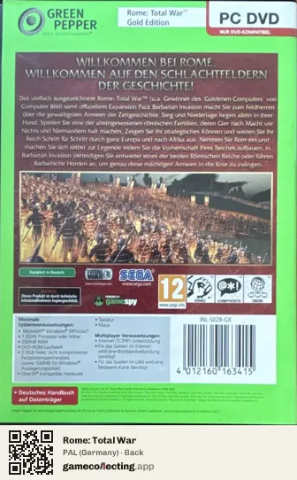 Rome: Total War Computer, Germany box back