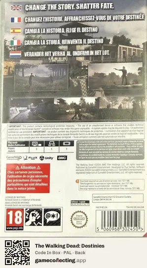 The Walking Dead: Destinies Nintendo Switch, PAL box back