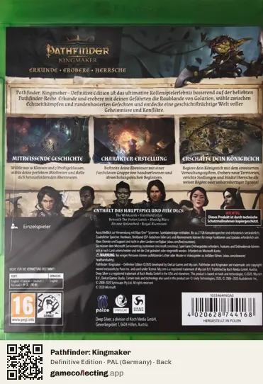 Pathfinder: Kingmaker Xbox One, Germany box back