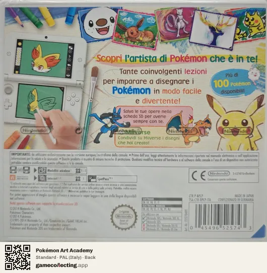 Pokémon Art Academy Nintendo 3DS, Italy box back