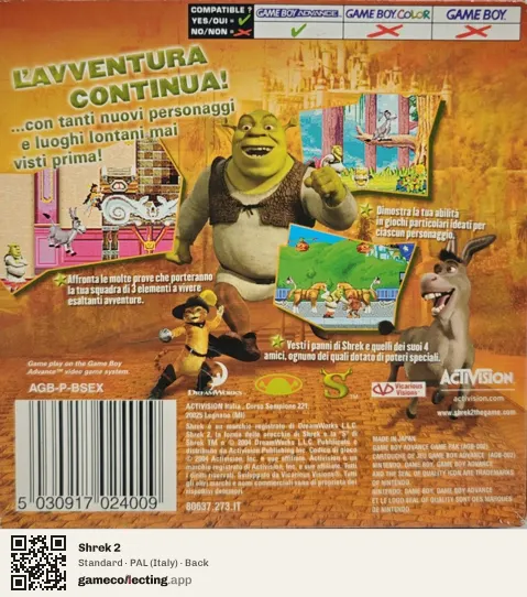 Shrek 2 Game Boy Advance, Italy box back